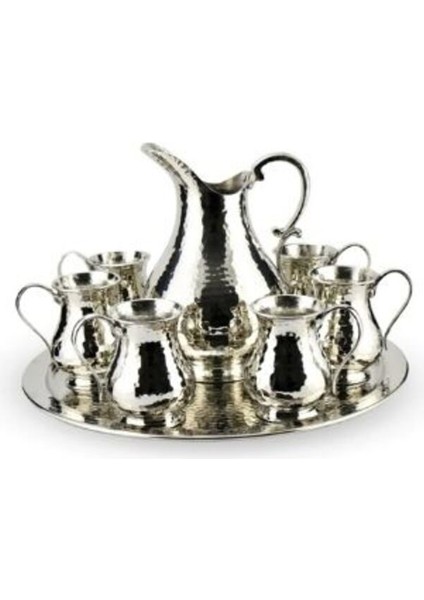 Bakır Bardak Sürahi Takımı Tepsili Gümüş 1 adet sürahi 6 adet bardağı 1 adet tepsi