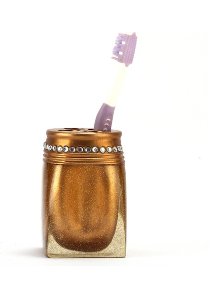 2 Adet Diş Fırçalık Taşlı Altın Poliresin 7X7X10CM Banyo Seti indirimleri