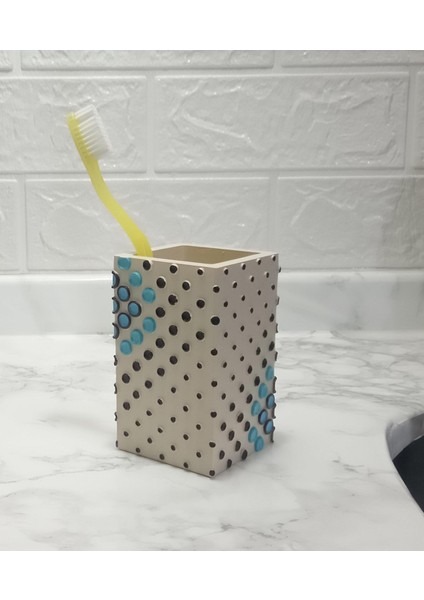 2 Adet Diş Fırçalık ve Macunluk Puanlı Poliresin 6X6X10CM 200ML Banyo Seti fiyatları