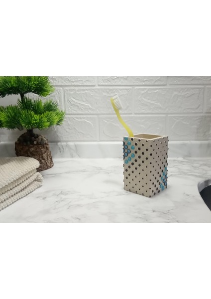 2 Adet Diş Fırçalık ve Macunluk Puanlı Poliresin 6X6X10CM 200ML Banyo Seti indirimleri