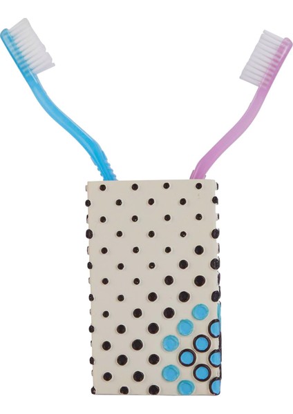 2 Adet Diş Fırçalık ve Macunluk Puanlı Poliresin 6X6X10CM 200ML Banyo Seti
