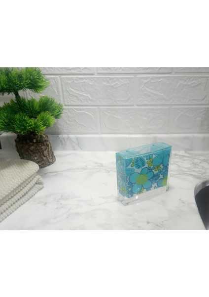 2 Adet Diş Fırçalık Mavi Çiçekli Akrilik 10X10X3CM Banyo Seti fırsatları