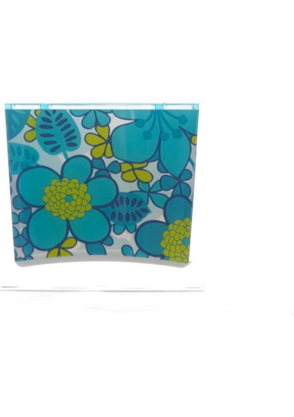 2 Adet Diş Fırçalık Mavi Çiçekli Akrilik 10X10X3CM Banyo Seti