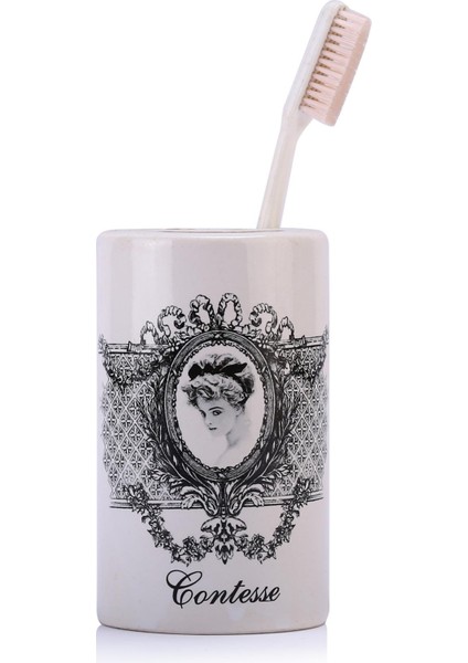 2 Adet Seramik Diş Fırçalık Kraliçe Model 7X7X11CM Banyo Seti