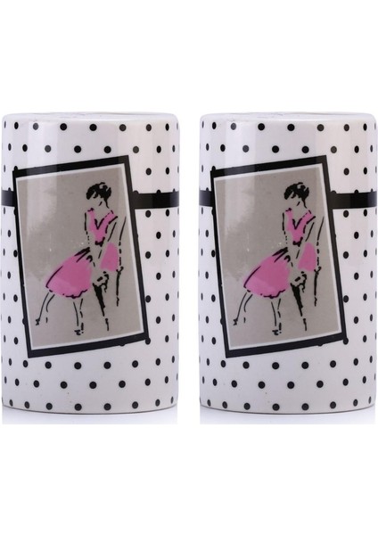 2 Adet Seramik Diş Fırçalık Pembe Elbiseli Kadın Model 7X7X11CM Banyo Seti modelleri