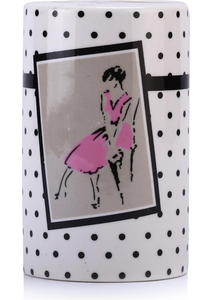2 Adet Seramik Diş Fırçalık Pembe Elbiseli Kadın Model 7X7X11CM Banyo Seti