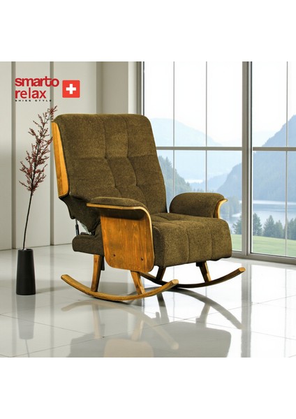 Relax TV Koltuğu Berjer – Genova Nero Serisi, Sallanan Dinlenme Mekanizmalı, Ergonomik Tasarım, Teddy kumas, Doğal Ahşap Kollu & Arka Panel, Dekoratif Tekli Koltuk (Salon/Oturma Odası)