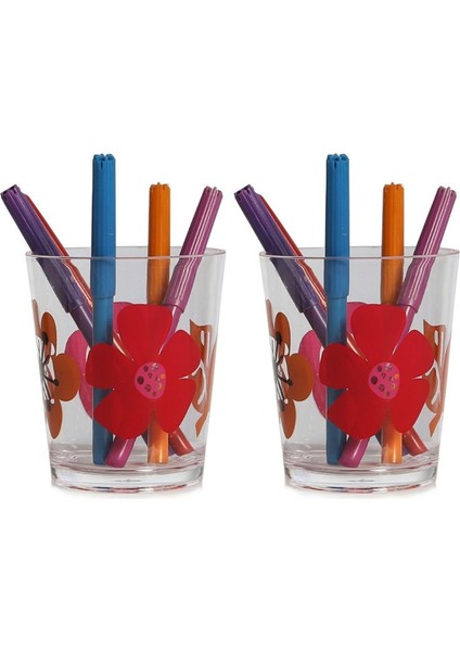 2 Adet Kalemlik Kırmızı Papatya Desenli Ofis Gereci 8X8X9CM