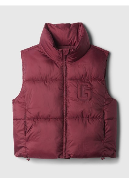 Kadın Bordo Gap Logo Geri Dönüştürülmüş Crop Puffer Şişme Yelek fiyatları