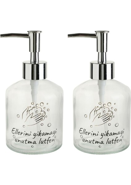 2 Adet Cam Sıvı Sabunluk,lütfen Yazılı 300ML Banyo Seti 7,6X15,5CM
