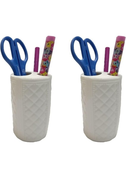 2 Adet Kalemlik Baklava Desenli Seramik Ofis Gereci 6X6X11CM