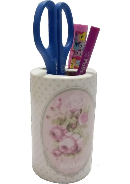 2 Adet Kalemlik Bahar Desenli Seramik Ofis Gereci 7X7X11CM modelleri