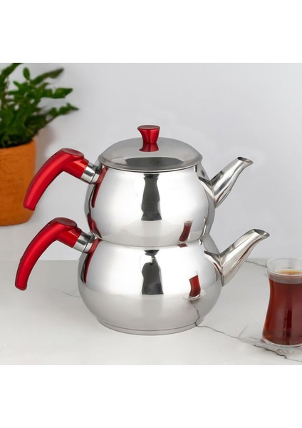 Oscar Küre Aile Boy Çelik Çaydanlık Kırmızı