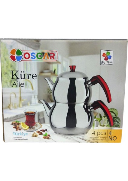 Oscar Küre Aile Boy Çelik Çaydanlık Kırmızı modelleri