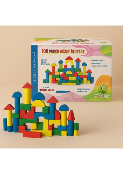 100 Parça Ahşap Yapı Blokları | Eğitici Zeka ve Beceri Oyunu