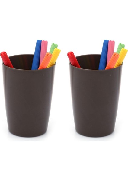 2 Adet Kalemlik Kahverengi Melamin Ofis Gereci 8X8X11CM 320ML