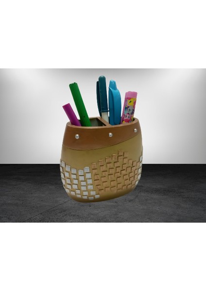 2 Adet Kalemlik Altın Mozaik Poliresin Ofis Gereci 10X10X5CM modelleri