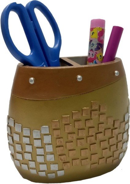 2 Adet Kalemlik Altın Mozaik Poliresin Ofis Gereci 10X10X5CM indirimleri