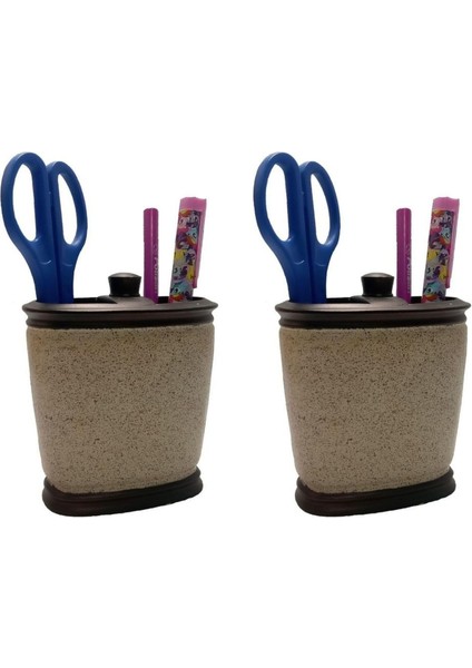 2 Adet Kalemlik Bronz Kumlu Poliresin Ofis Gereci 10X12X5CM