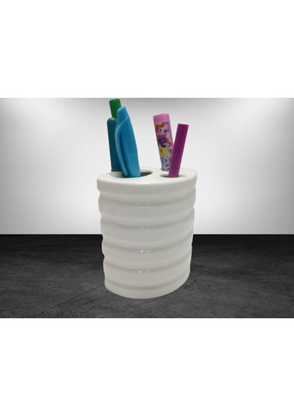 2 Adet Kalemlik Oval Çizgili Model Seramik Ofis Gereci 9X6X11CM modelleri