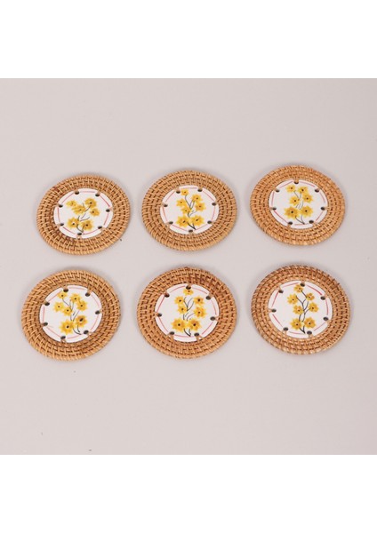Mylamp Papatya 6'lı Doğal Rattan ve El Yapımı Seramikli Bardak Altlığı fiyatları