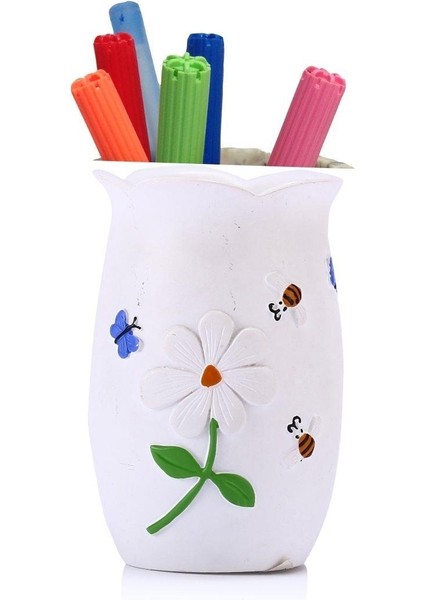 2 Adet Kalemlik Çiçekli Poliresin Model Ofis Gereci 7X7X10CM fırsatları