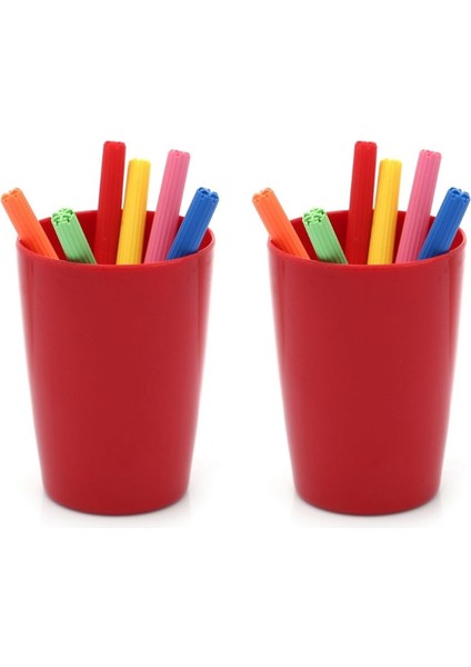 2 Adet Kalemlik Kırmızı Renkli Melamin Ofis Gereci 8X8X11CM 320ML