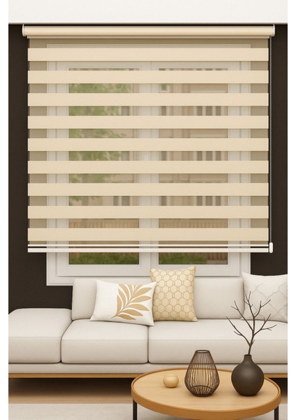 Ithal Bambu Krem Zebra Stor Perde Eteği Düz (1.kalite Alüminyum Kasa Metal Ayak