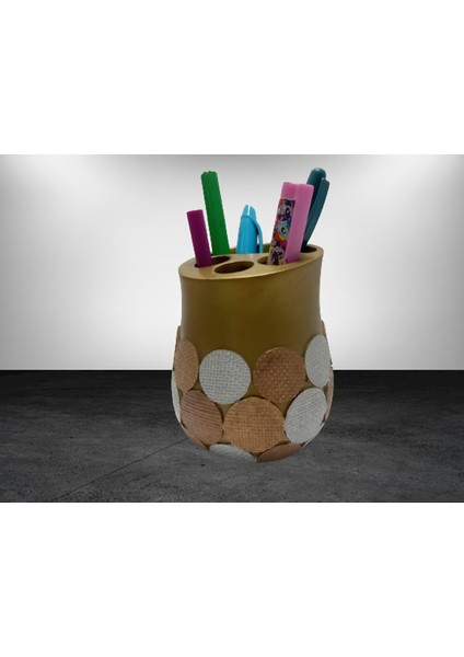 2 Adet Kalemlik Altın Puanlı Poliresin Ofis Gereci 9X9X10CM modelleri