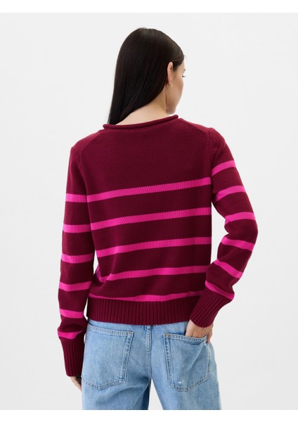 Kadın Kırmızı Rulo Yaka Kazak indirimleri