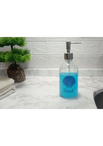 2 Adet Cam Sıvı Sabunluk,plaj Yazılı 7X7X20CM 360ML Banyo Seti fırsatları