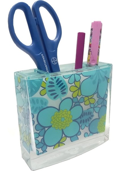 2 Adet Kalemlik Mavi Çiçekli Akrilik Ofis Gereci 10X10X3CM fırsatları
