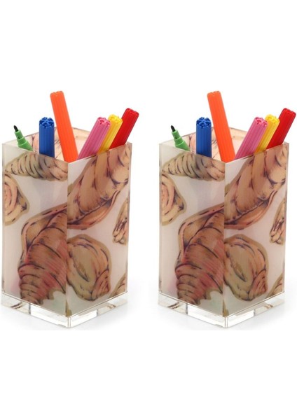 2 Adet Kalemlik Istiridye Desenli Ofis Gereci 6X6X12CM 300ML