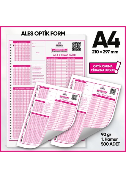 Ales Deneme Sınavları için 500 Adet (90.gr) Optik Form - Optik Okuma Uyumlu fiyatları