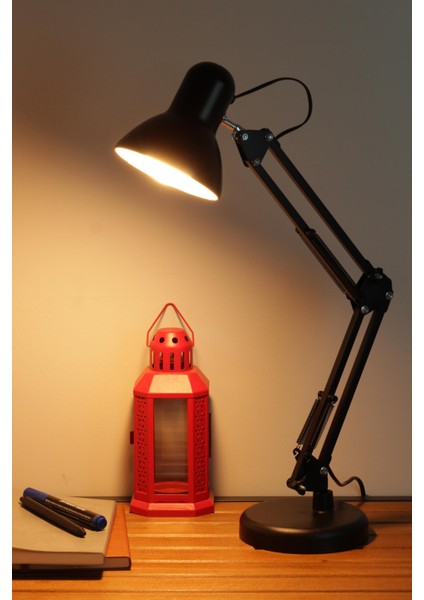 Akrobat Masa Lambası Yaylı Metal 360° Ayarlanabilir Çalışma Okuma Lambası Siyah