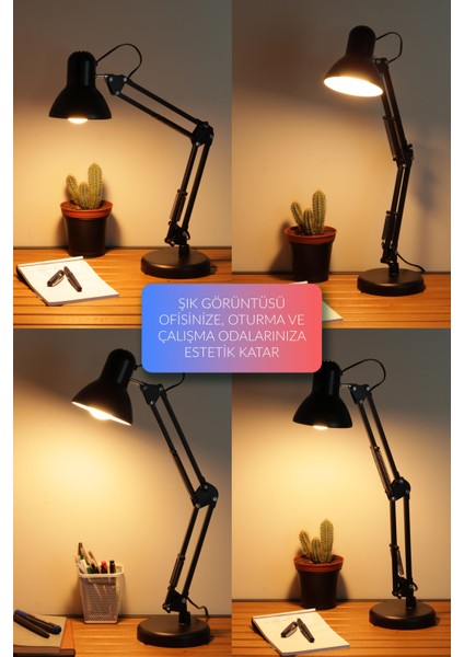 Akrobat Masa Lambası Yaylı Metal 360° Ayarlanabilir Çalışma Okuma Lambası Siyah modelleri