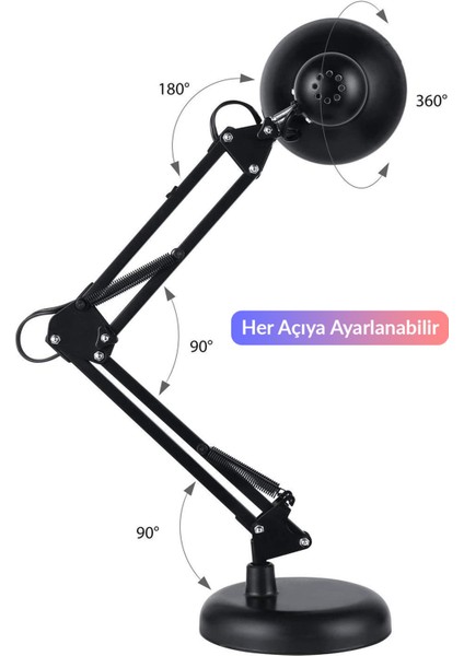 Akrobat Masa Lambası Yaylı Metal 360° Ayarlanabilir Çalışma Okuma Lambası Siyah indirimleri