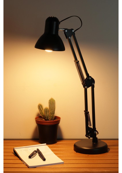 Akrobat Masa Lambası Yaylı Metal 360° Ayarlanabilir Çalışma Okuma Lambası Siyah
