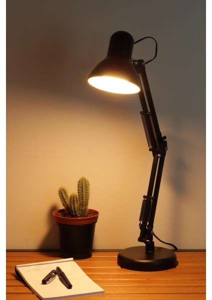 Akrobat Masa Lambası Yaylı Metal 360° Ayarlanabilir Çalışma Okuma Lambası Siyah