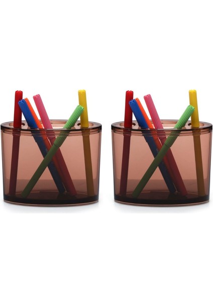 2 Adet Kalemlik Kahverengi Oval Akrilik Ofis Gereci 10X13X5CM