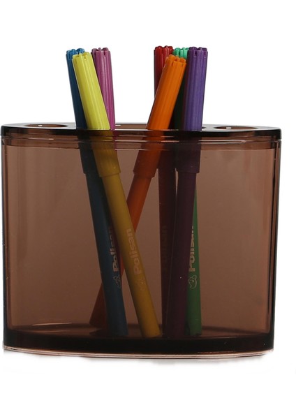 2 Adet Kalemlik Kahverengi Oval Akrilik Ofis Gereci 10X13X5CM