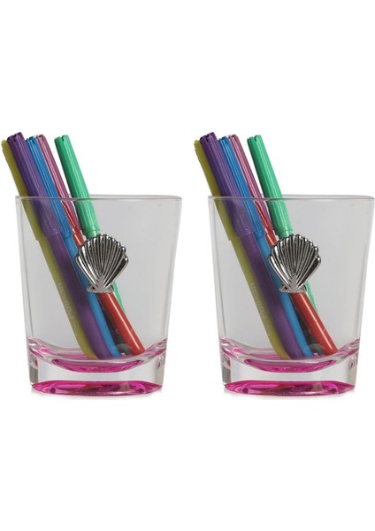 2 Adet Kalemlik Pembe Deniz Kabuğu Akrilik Ofis Gereci 9X6X11CM 250ML