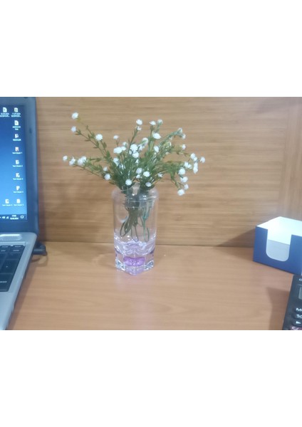 2 Adet Vazo Dahil,vazoda Çiçek,beyaz Yapay Çiçek,vazo Dekoratif Mor Damlalı 6X6X19CM modelleri