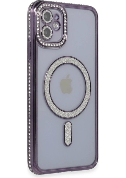 Newface iPhone 11 Kılıf Joke Simli Magneticsafe Kılıf - Derin Mor