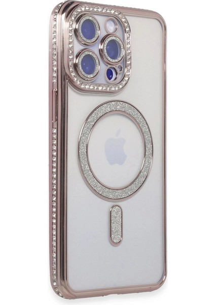 Newface iPhone 14 Pro Max Kılıf Joke Simli Magneticsafe Kılıf - Pembe