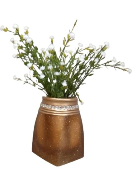2 Adet Vazo Dahil,vazoda Çiçek,beyaz Yapay Çiçek,vazo Dekoratif Taşlı Altın Poliresin 7X7X15CM indirimleri