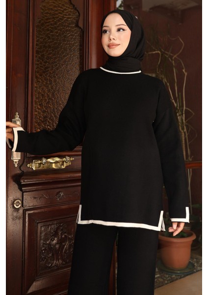 Yırtmaç Detaylı Triko Takım Siyah 6152 fiyatları