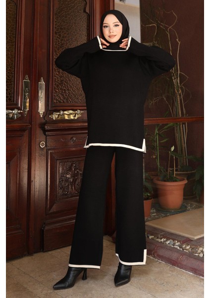 Yırtmaç Detaylı Triko Takım Siyah 6152 modelleri