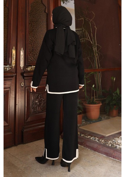 Yırtmaç Detaylı Triko Takım Siyah 6152 fırsatları