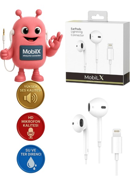 Mobilx iPhone Lightning Kablolu Kulaklık – Orijinal Ses, Mikrofonlu, Tak-Çalıştır
